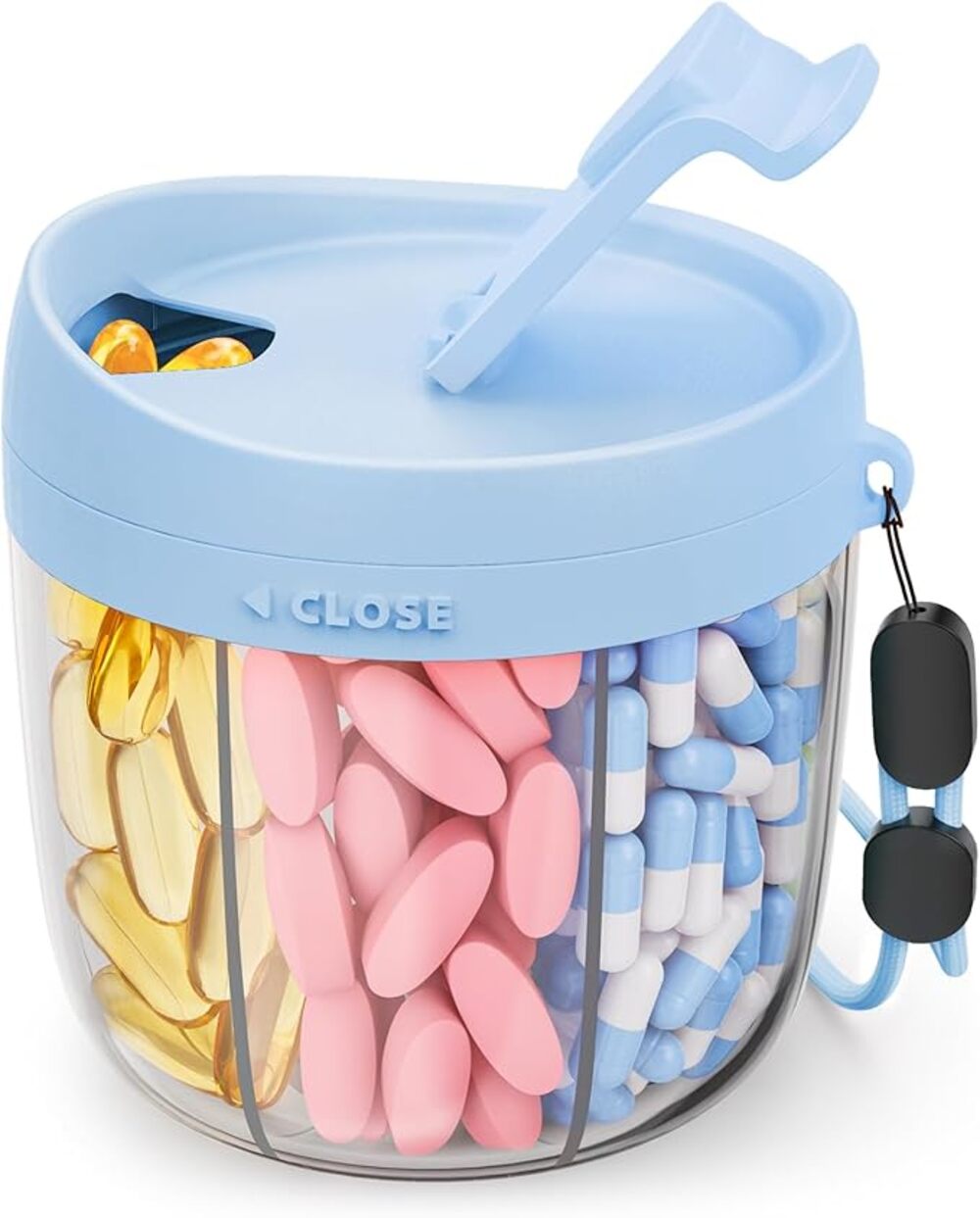 Portable Pill Dispenser, 7 Compartments, Anti-Mix Pill Organizer (Blue)